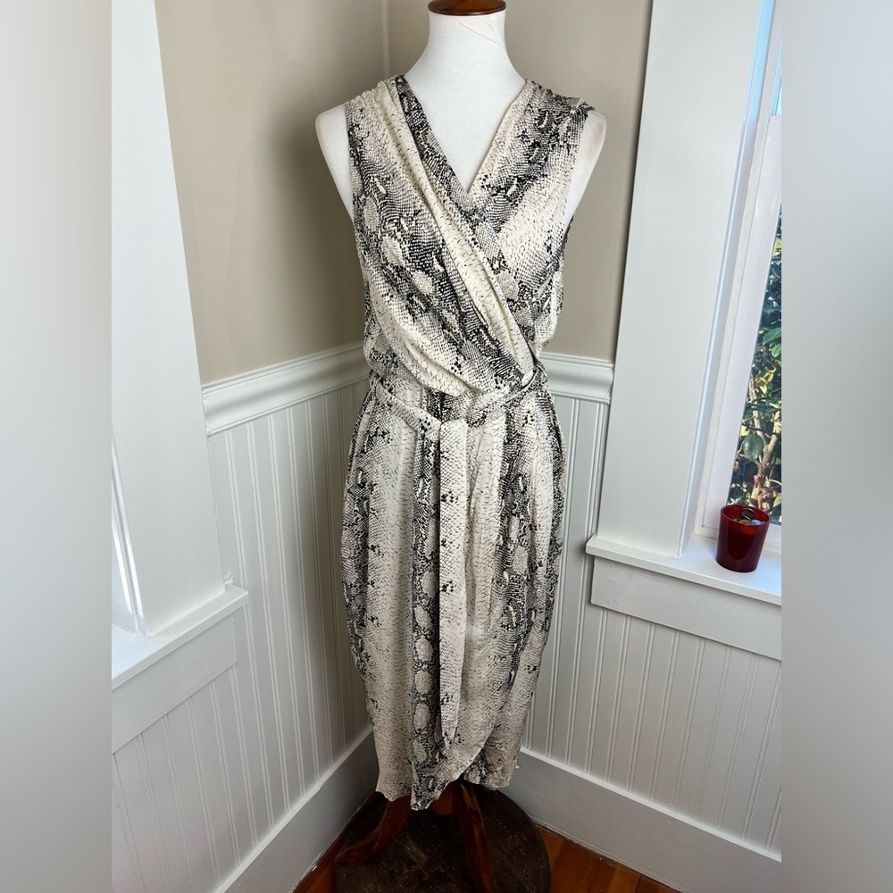 Paper Heart Snake Print Wrap Midi Dress Sleeveless Faux Wrap Large - Picture 7 of 12